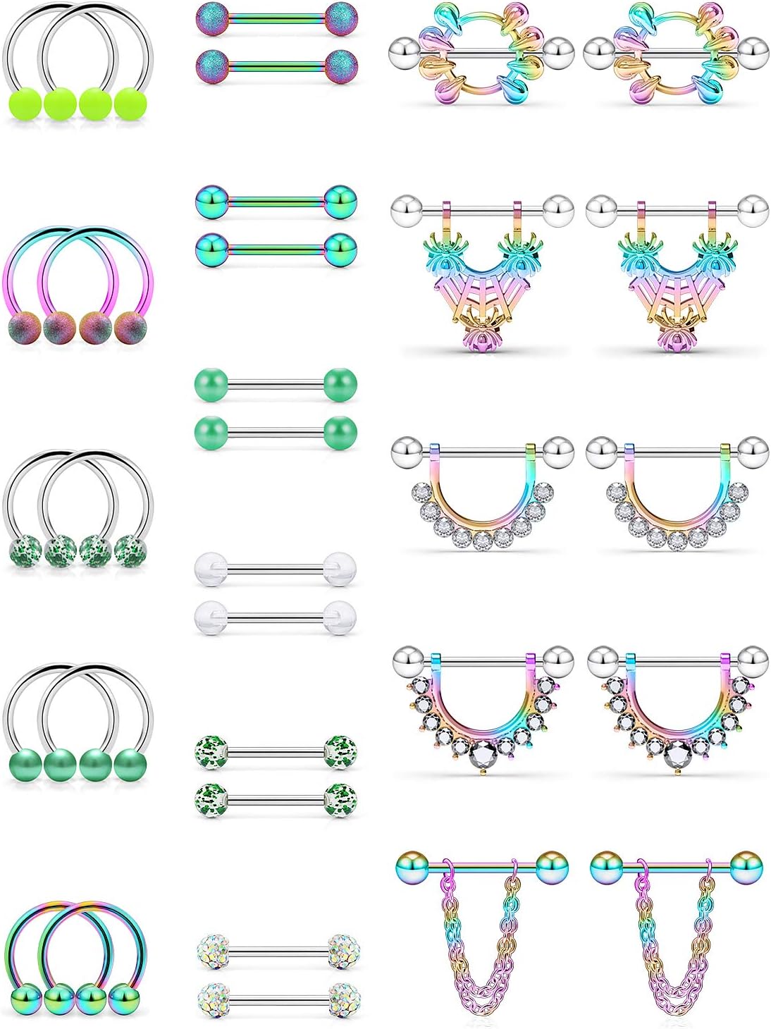 16G Nipple Rings 316L Stainless Steel CZ Nipplerings Shield Tongue Barbell Rings Bars Body Piercing Jewelry for Women - QIAO CrystalQIAO CrystalQIAO Crystal