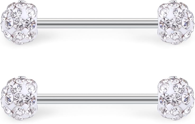 16G Nipple Rings 316L Stainless Steel CZ Nipplerings Shield Tongue Barbell Rings Bars Body Piercing Jewelry for Women - QIAO CrystalQIAO CrystalQIAO Crystal