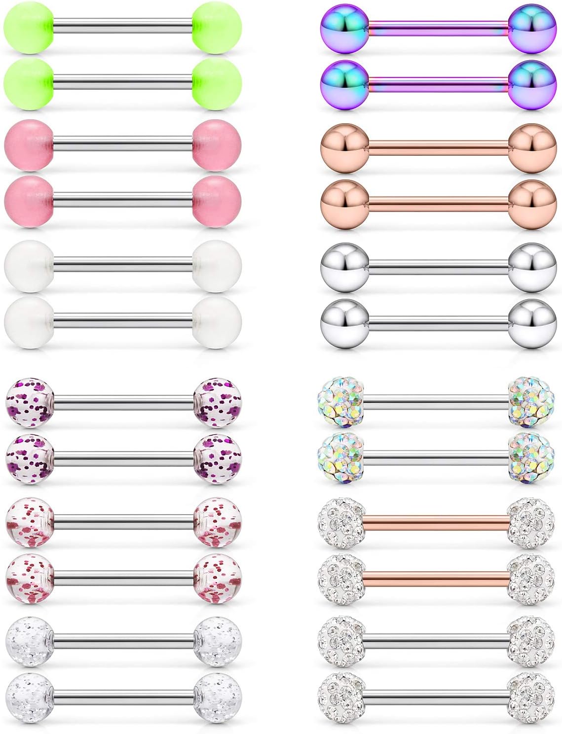 16G Nipple Rings 316L Stainless Steel CZ Nipplerings Shield Tongue Barbell Rings Bars Body Piercing Jewelry for Women - QIAO CrystalQIAO CrystalQIAO Crystal