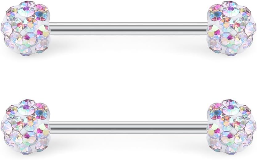 16G Nipple Rings 316L Stainless Steel CZ Nipplerings Shield Tongue Barbell Rings Bars Body Piercing Jewelry for Women - QIAO CrystalQIAO CrystalQIAO Crystal