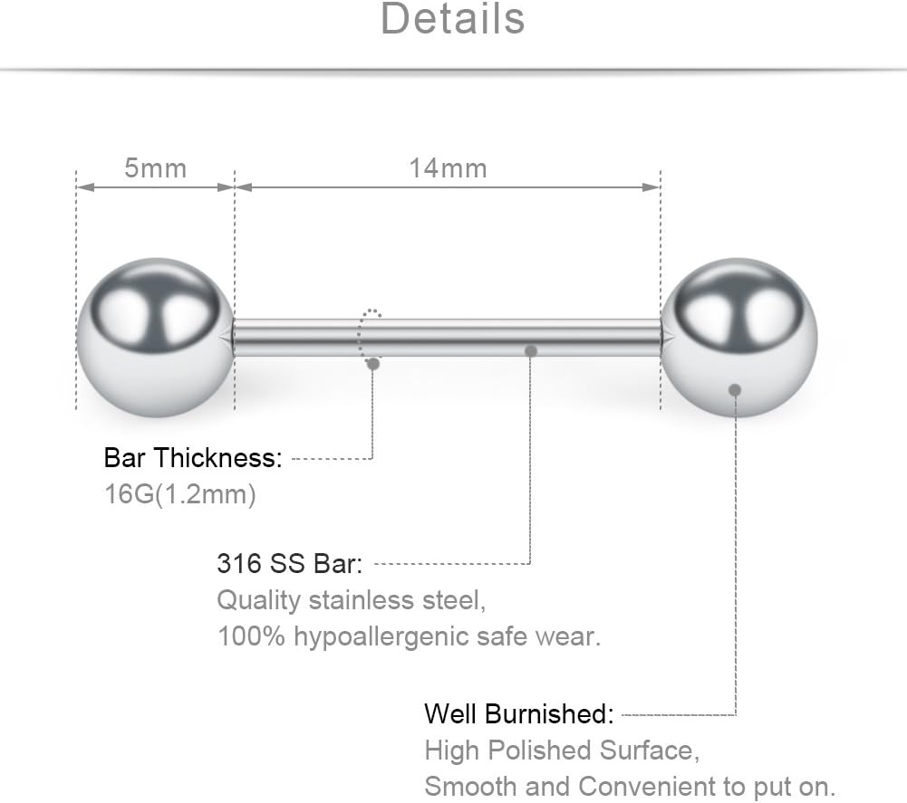 16G Nipple Rings 316L Stainless Steel CZ Nipplerings Shield Tongue Barbell Rings Bars Body Piercing Jewelry for Women - QIAO CrystalQIAO CrystalQIAO Crystal