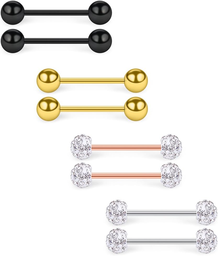 16G Nipple Rings 316L Stainless Steel CZ Nipplerings Shield Tongue Barbell Rings Bars Body Piercing Jewelry for Women - QIAO CrystalQIAO CrystalQIAO Crystal