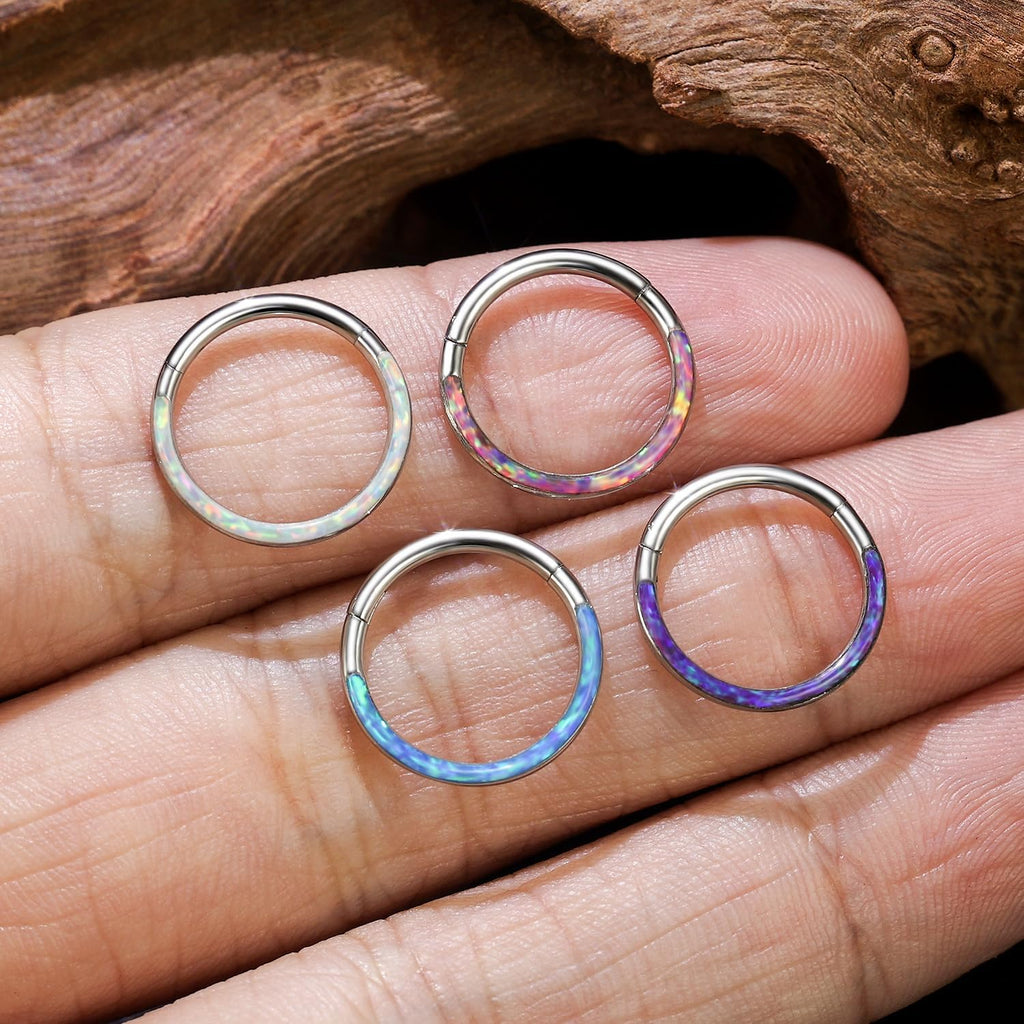 16G Opal Septum Rings Hoop Nose Ring Lip Rings Stainless Steel Hinged Segment Ring Seamless Clicker Ring Cartilage Earrings Hoop Helix Tragus Septum Piercing Jewerly - 我的商店我的商店我的商店