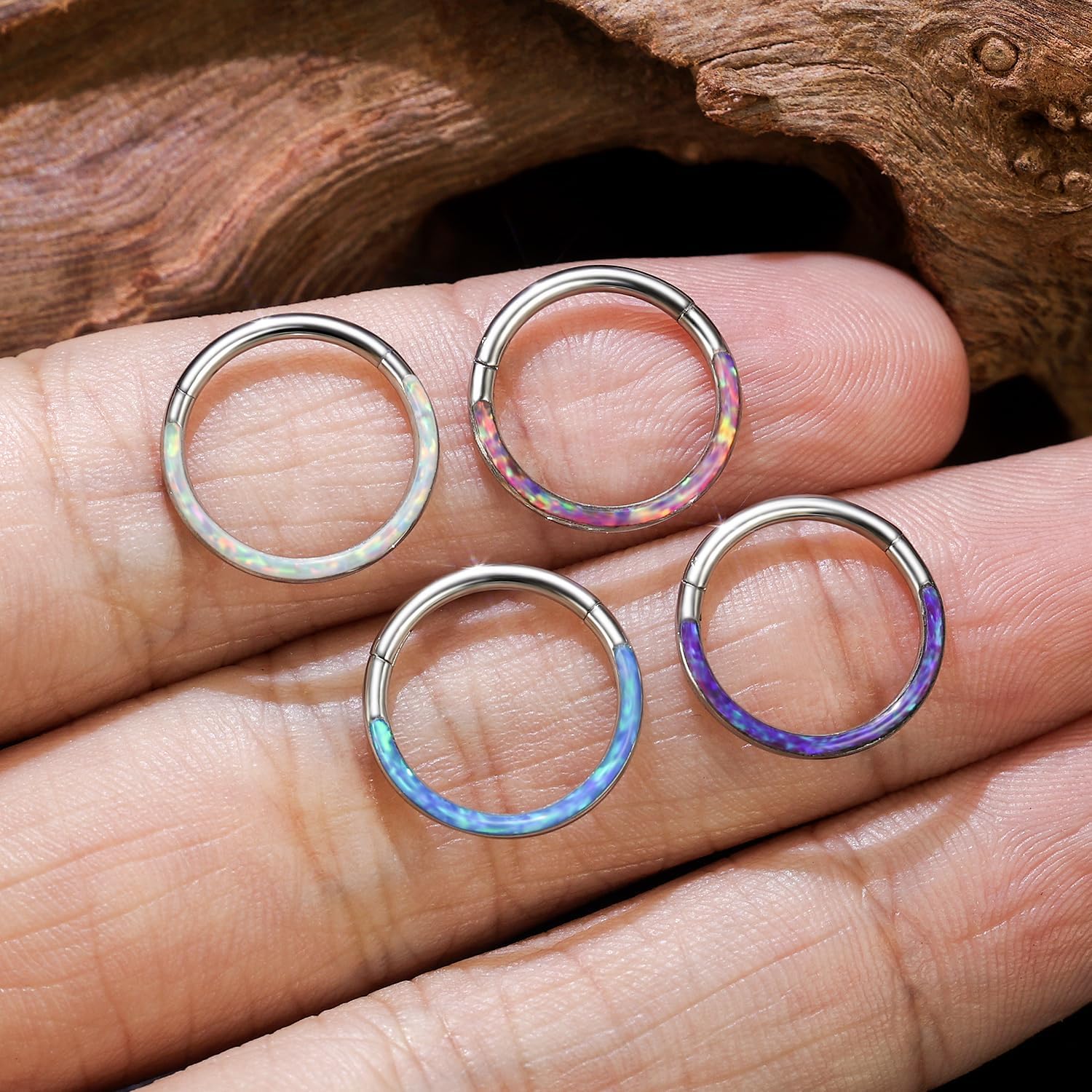 16G Opal Septum Rings Hoop Nose Ring Lip Rings Stainless Steel Hinged Segment Ring Seamless Clicker Ring Cartilage Earrings Hoop Helix Tragus Septum Piercing Jewerly - 我的商店我的商店我的商店
