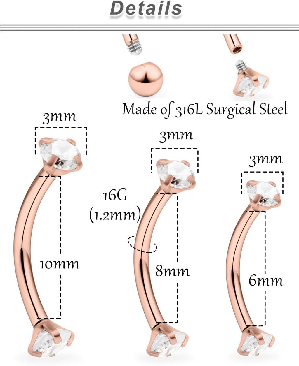 16G Rook Piercing Jewelry Eyebrow Rings Hypoallergenic Surgical Steel Vertical Lip Labret Belly Snake Eye Tongue Ring Daith Earring Piercing Jewelry for Men Women Curved Barbells 6mm 8mm 10mm - 我的商店我的商店我的商店
