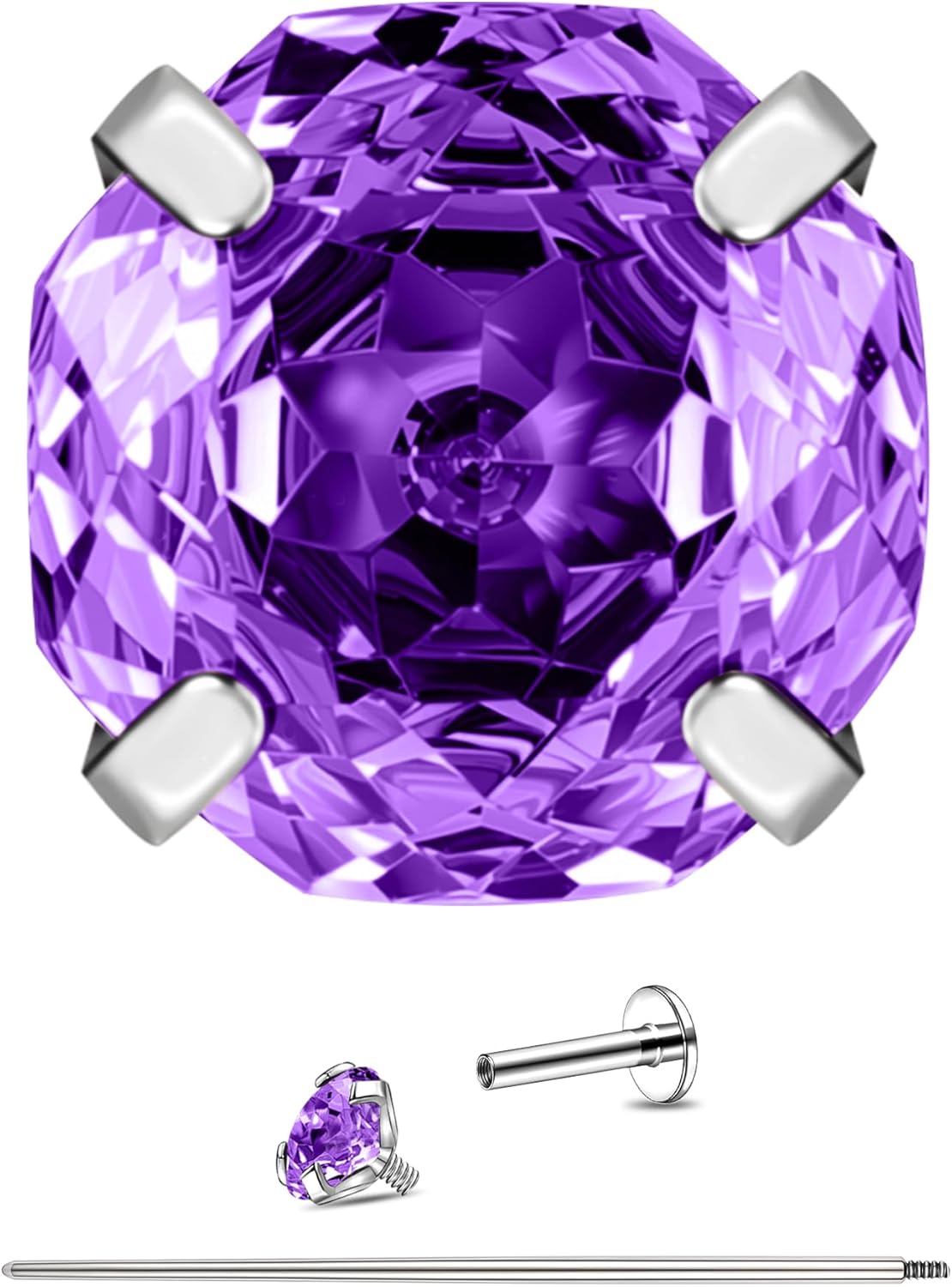 16G Rose Cut CZ Stud Earring Titanium Cartilage Earrings Flat Back Internal - QIAO CrystalQIAO CrystalQIAO Crystal