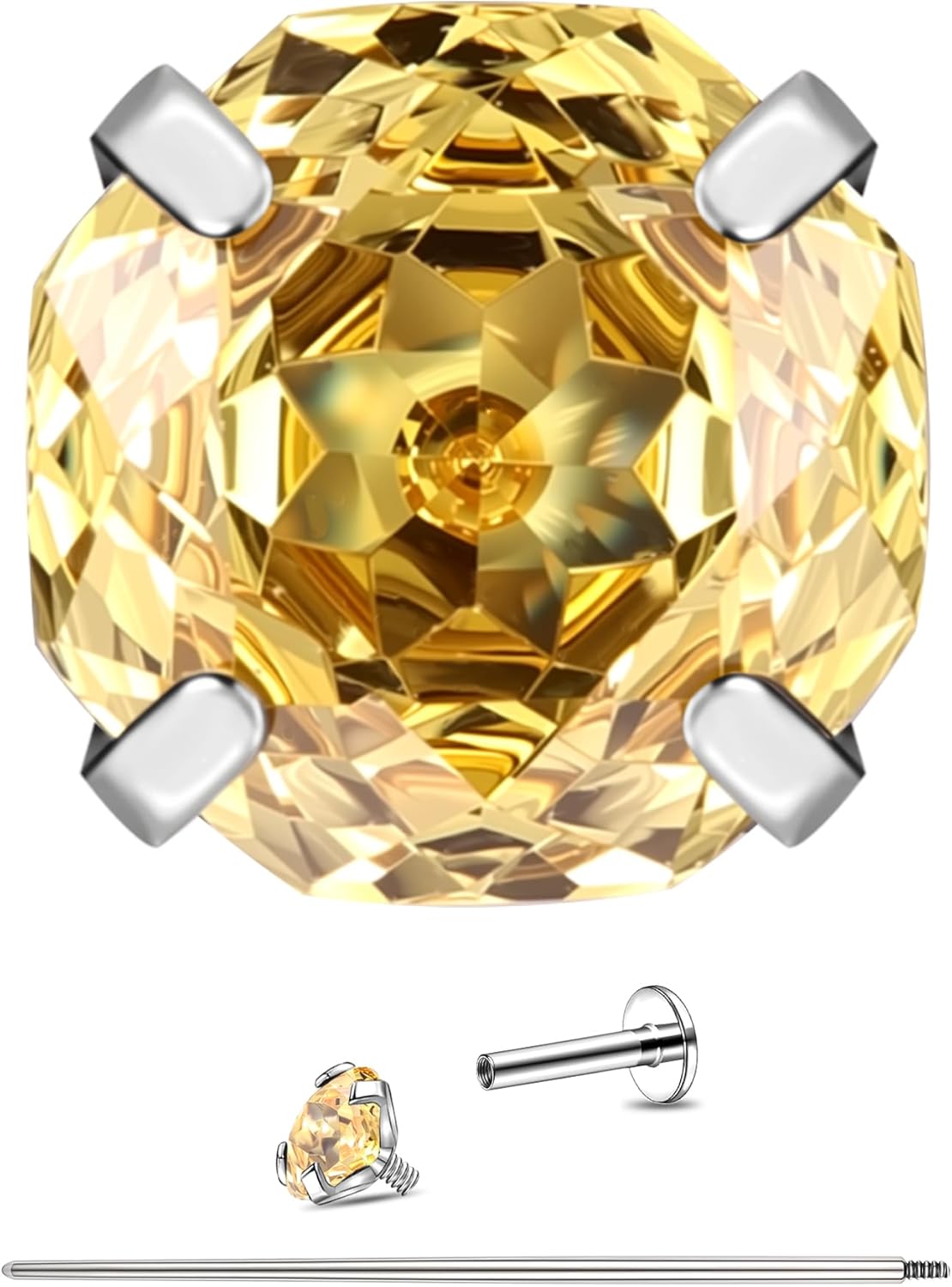 16G Rose Cut CZ Stud Earring Titanium Cartilage Earrings Flat Back Internal - QIAO CrystalQIAO CrystalQIAO Crystal