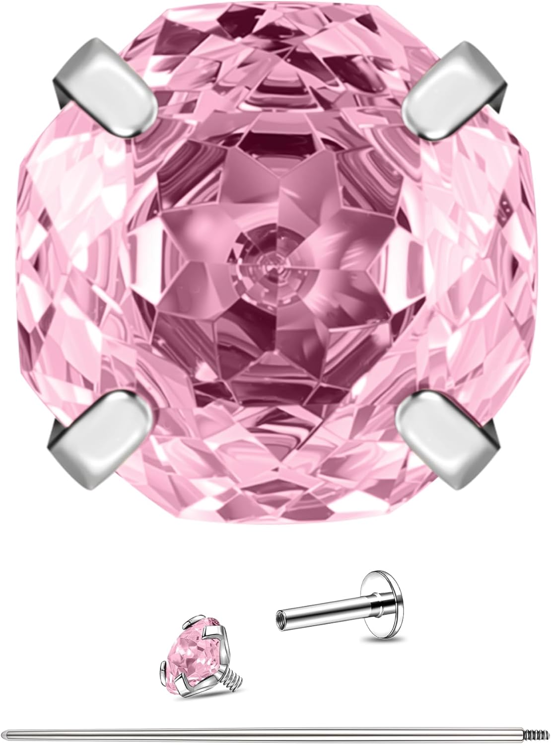 16G Rose Cut CZ Stud Earring Titanium Cartilage Earrings Flat Back Internal - QIAO CrystalQIAO CrystalQIAO Crystal