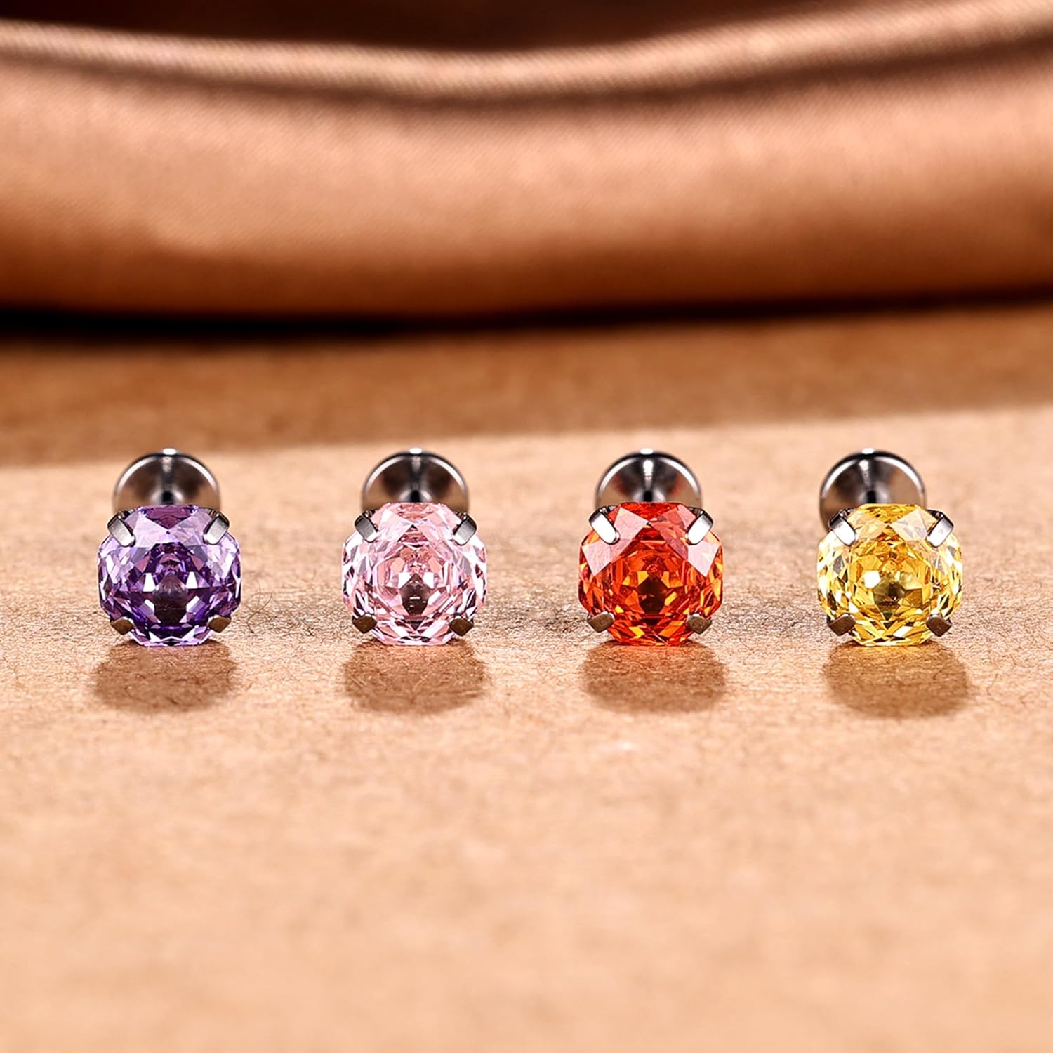16G Rose Cut CZ Stud Earring Titanium Cartilage Earrings Flat Back Internal - QIAO CrystalQIAO CrystalQIAO Crystal