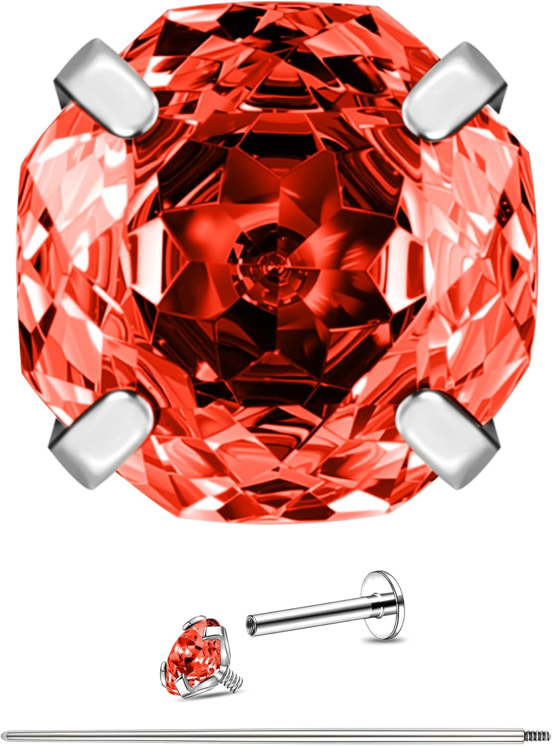 16G Rose Cut CZ Stud Earring Titanium Cartilage Earrings Flat Back Internal - QIAO CrystalQIAO CrystalQIAO Crystal