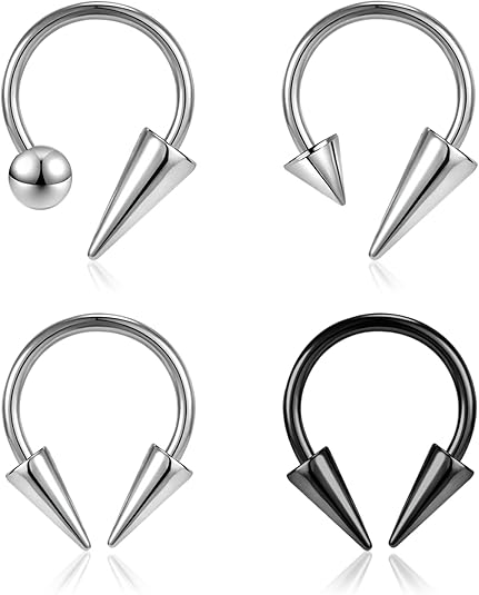16G Spike Septum Rings Horseshoe Nose Rings, Stainless Steel Daith Helix Tragus Cartilage Earrings Hoop, Rook Lobe Lip Piercing for Women Men - QIAO Crystal我的商店QIAO Crystal