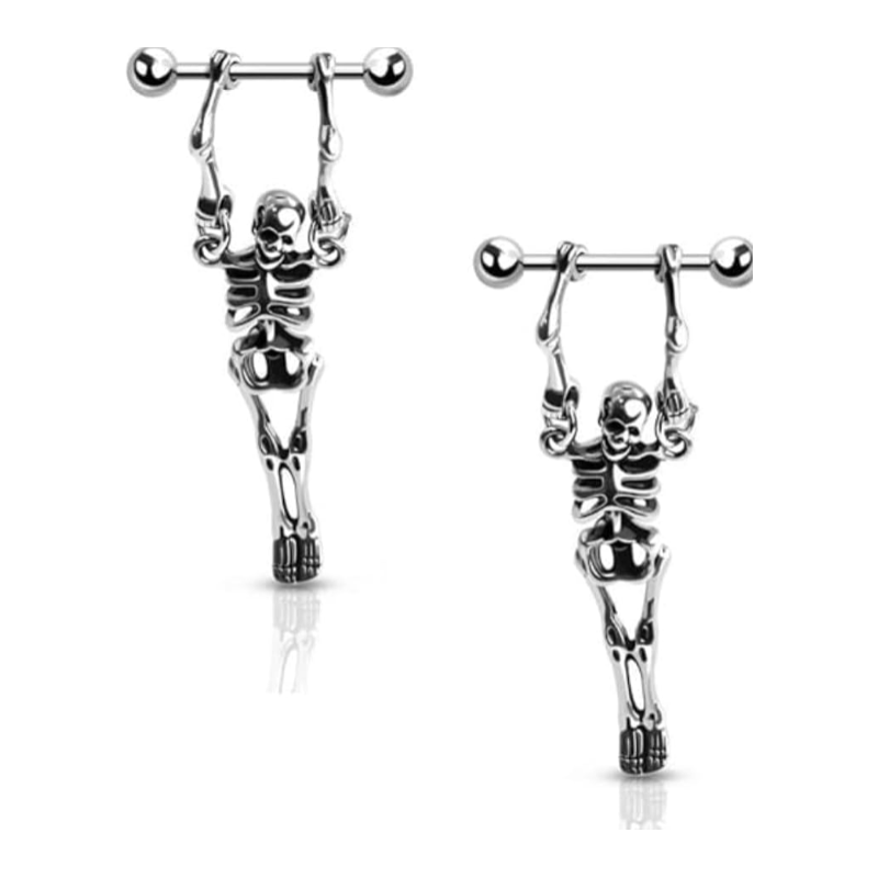 16G Stainless Steel Hanging Skeleton Nipple Barbells, Sold as a Pair - QIAO CrystalQIAO CrystalQIAO Crystal