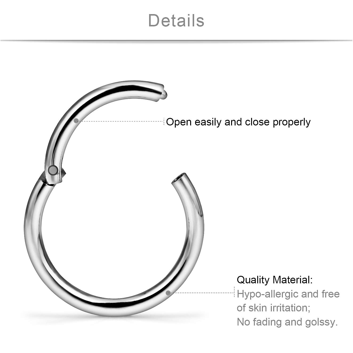 16G Stainless Steel Hinged Clicker Segment Septum Nose Lip Ring Hoop Cartilage Tragus Sleeper Earrings Body Piercing Jewelry - QIAO Crystal我的商店QIAO Crystal