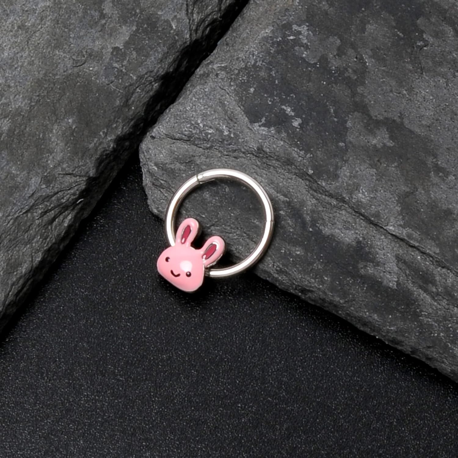 16G Steel Hinged Segment Ring Seamless Cartilage Nipple Ring Cutie Bunny Nose Hoop 3/8" - QIAO CrystalQIAO CrystalQIAO Crystal