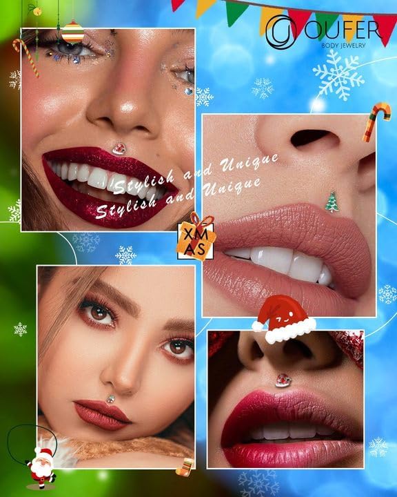 16G Surgical Steel Lip & Cartilage Piercing Jewelry Set – 3PCS Christmas - Themed Lip Rings, Helix, and Tragus Earrings for Women and Men - QIAO CrystalQIAO CrystalQIAO Crystal