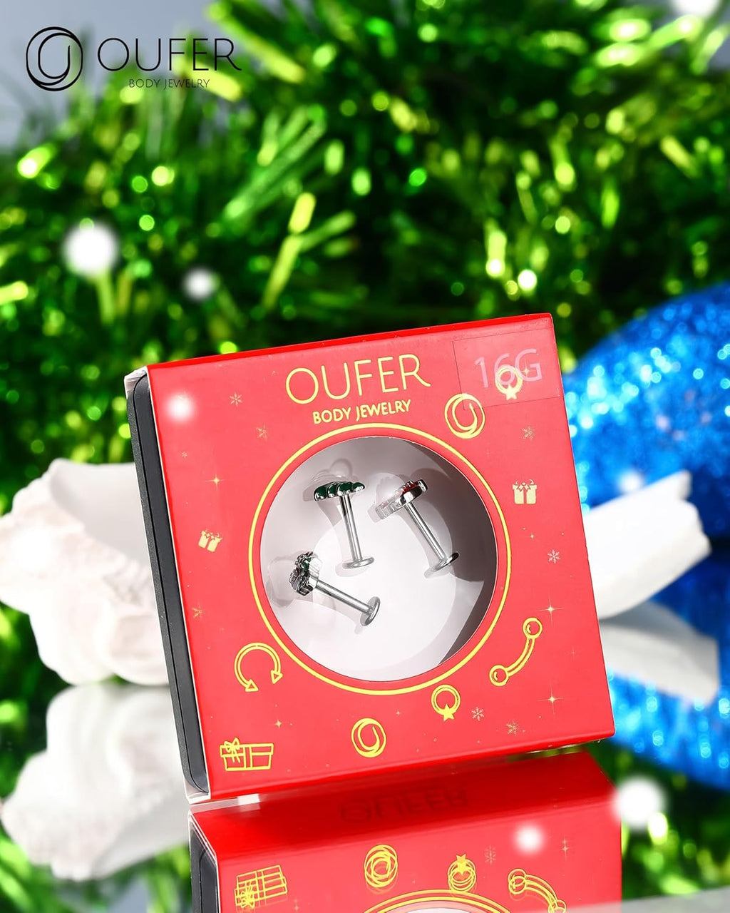 16G Surgical Steel Lip & Cartilage Piercing Jewelry Set – 3PCS Christmas - Themed Lip Rings, Helix, and Tragus Earrings for Women and Men - QIAO CrystalQIAO CrystalQIAO Crystal