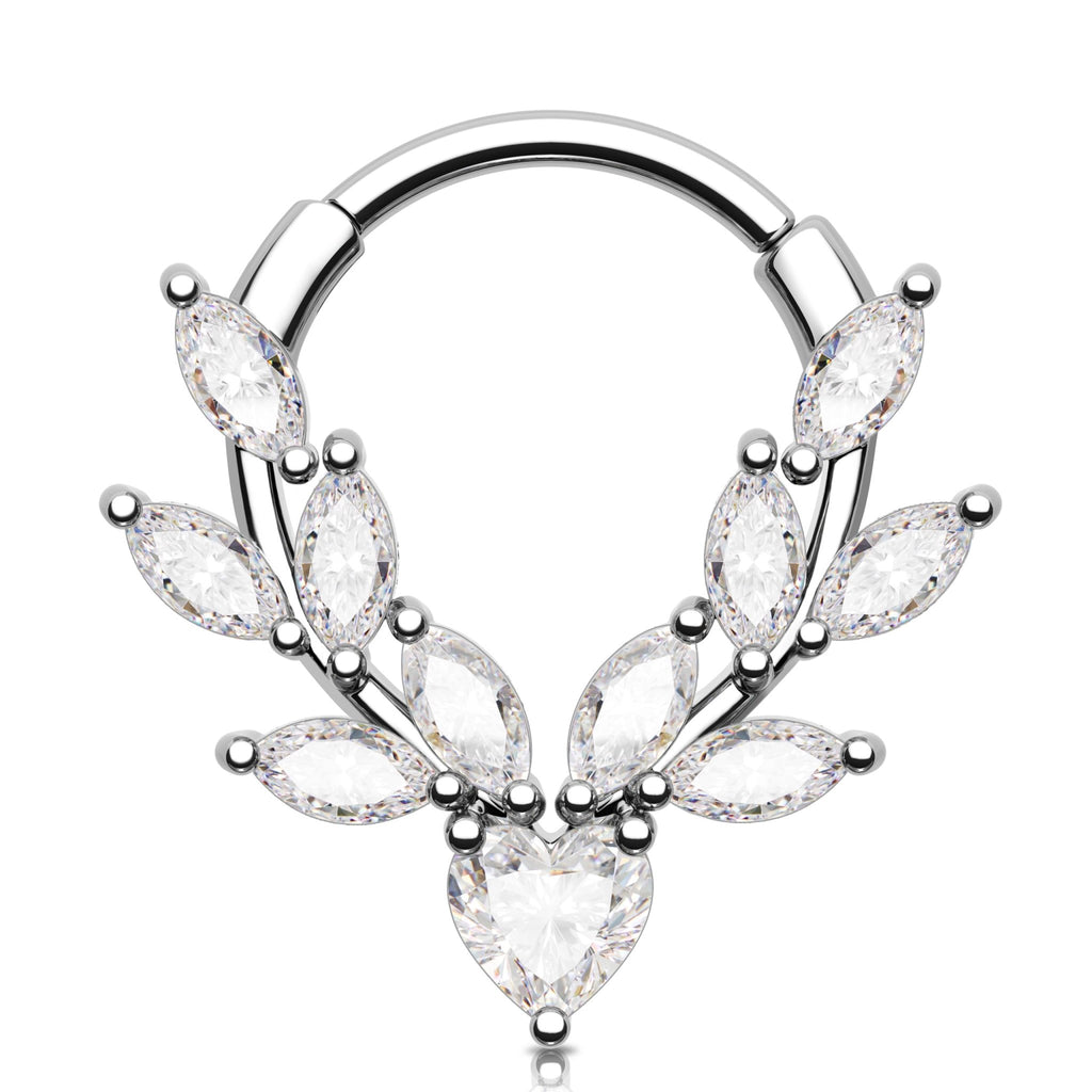 16g Vine Septum Ring Septum Jewelry Clear CZ Stainless Steel 316L Heart Daith Earring For Women Septum Clicker For Men - QIAO Crystal我的商店QIAO Crystal