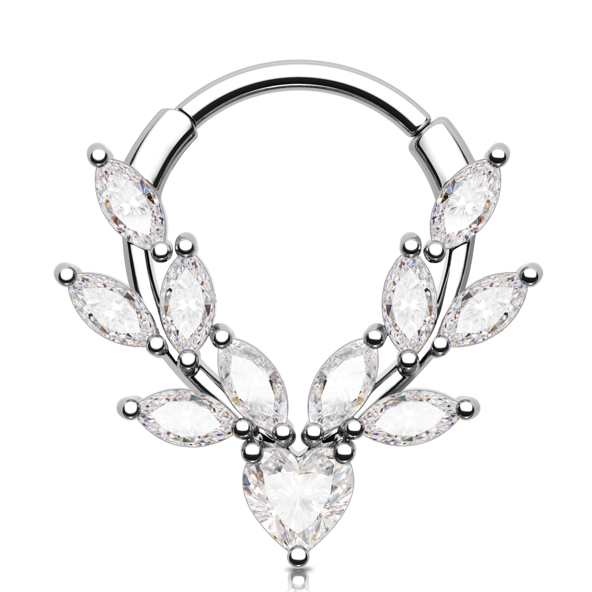 16g Vine Septum Ring Septum Jewelry Clear CZ Stainless Steel 316L Heart Daith Earring For Women Septum Clicker For Men - QIAO Crystal我的商店QIAO Crystal