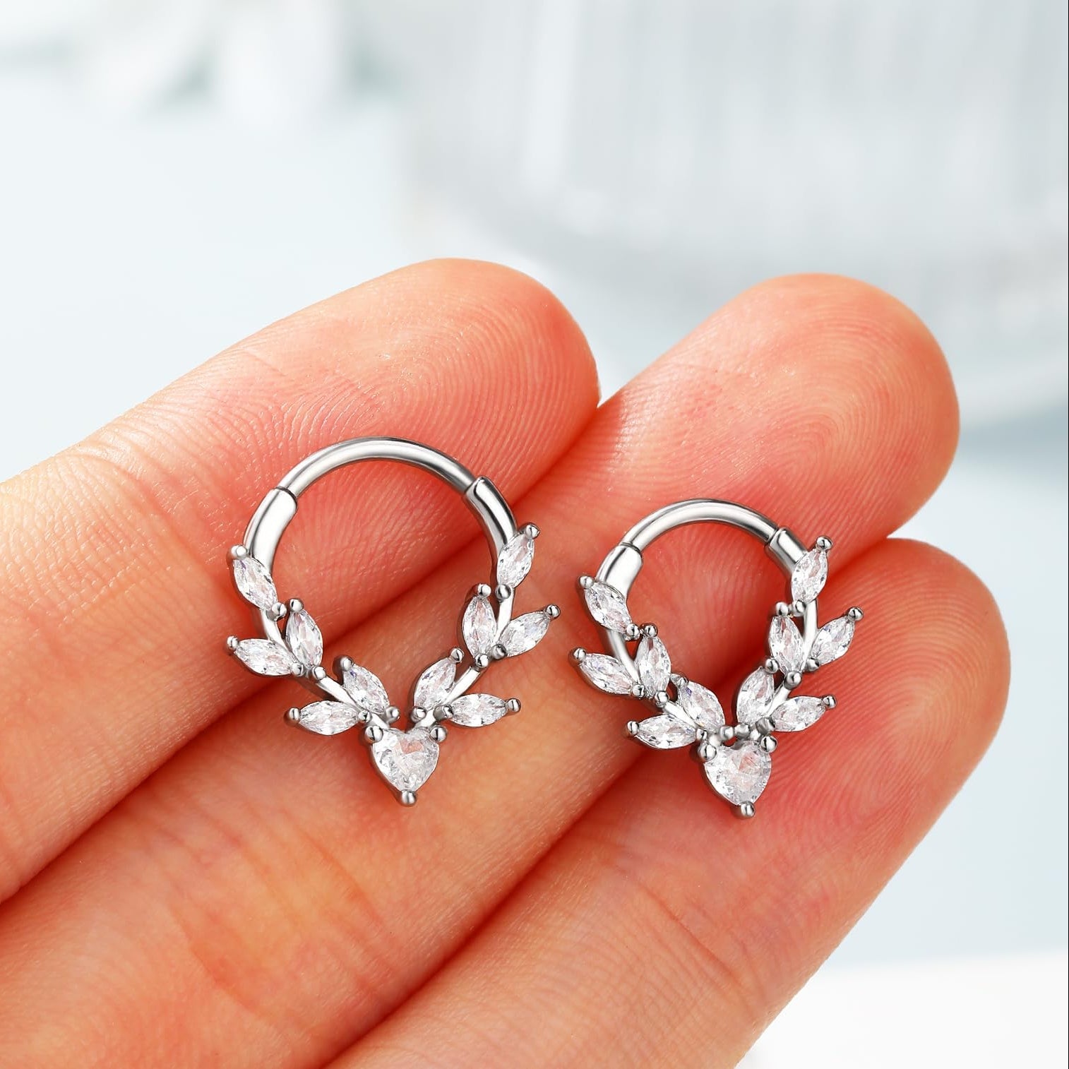 16g Vine Septum Ring Septum Jewelry Clear CZ Stainless Steel 316L Heart Daith Earring For Women Septum Clicker For Men - QIAO Crystal我的商店QIAO Crystal