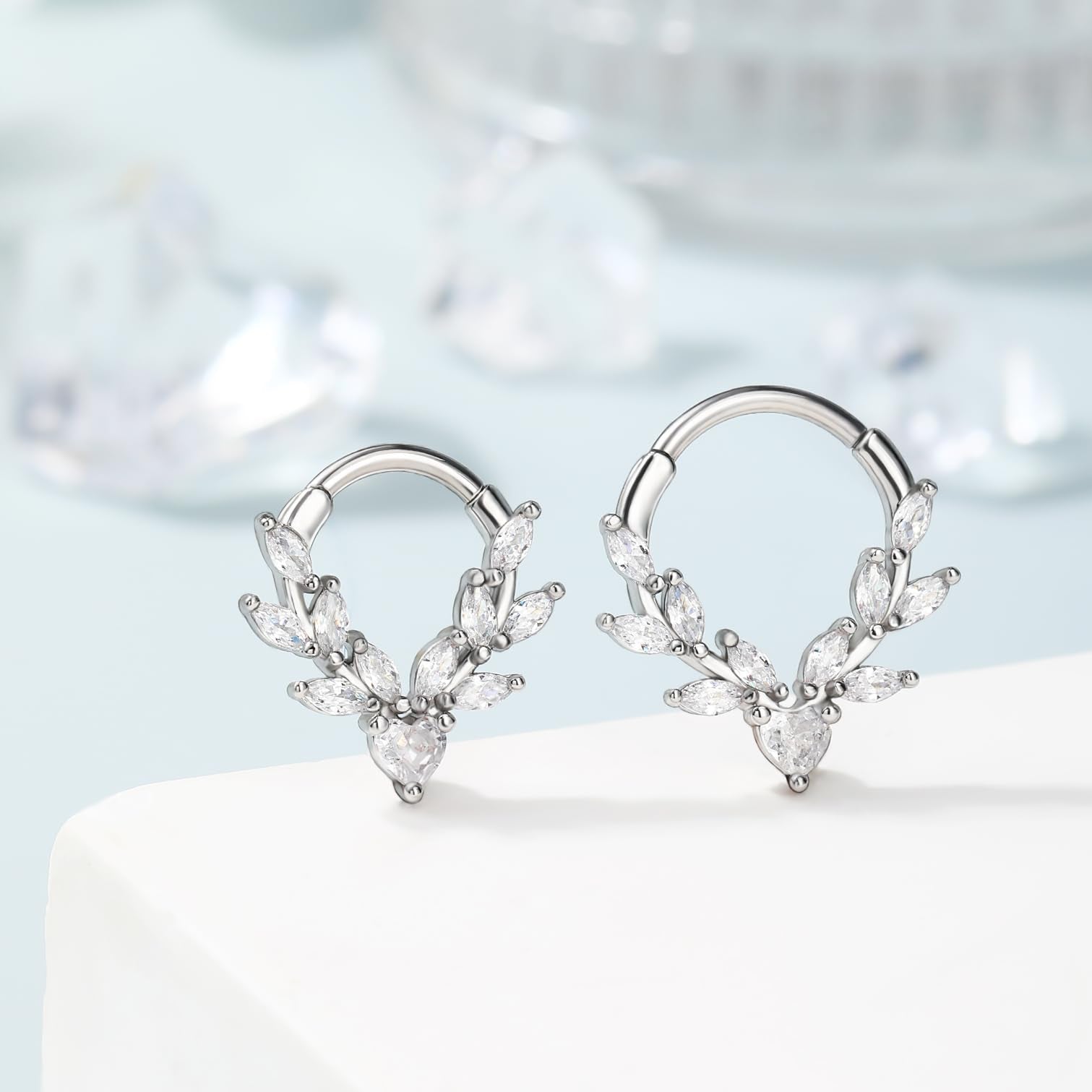 16g Vine Septum Ring Septum Jewelry Clear CZ Stainless Steel 316L Heart Daith Earring For Women Septum Clicker For Men - QIAO Crystal我的商店QIAO Crystal