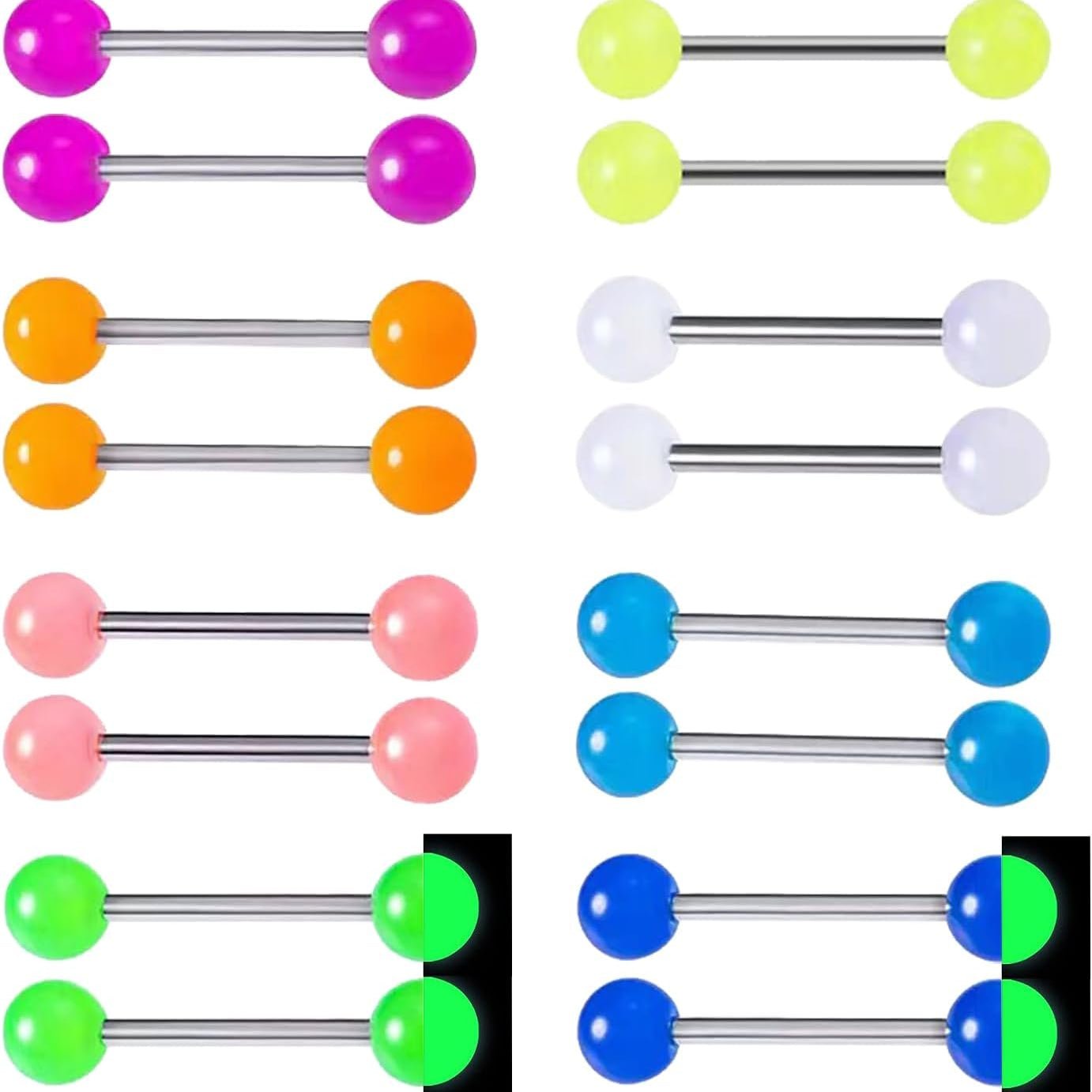 16Pcs Glow in The Dark Nipple Rings Tongue Rings 14G 316L Surgical Steel Glitter Acrylic Sequin Starry Sky Tongue Nipple Barbells Piercing Jewelry for Women Men - QIAO CrystalQIAO CrystalQIAO Crystal