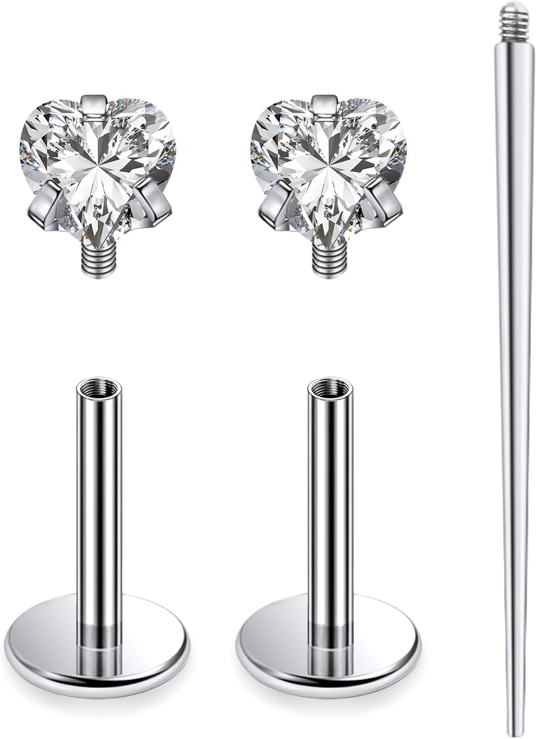 18G 16G Astm F136 Titanium Internal Thread Flat Back Earrings Nose Studs Tragus Helix - QIAO CrystalQIAO CrystalQIAO Crystal