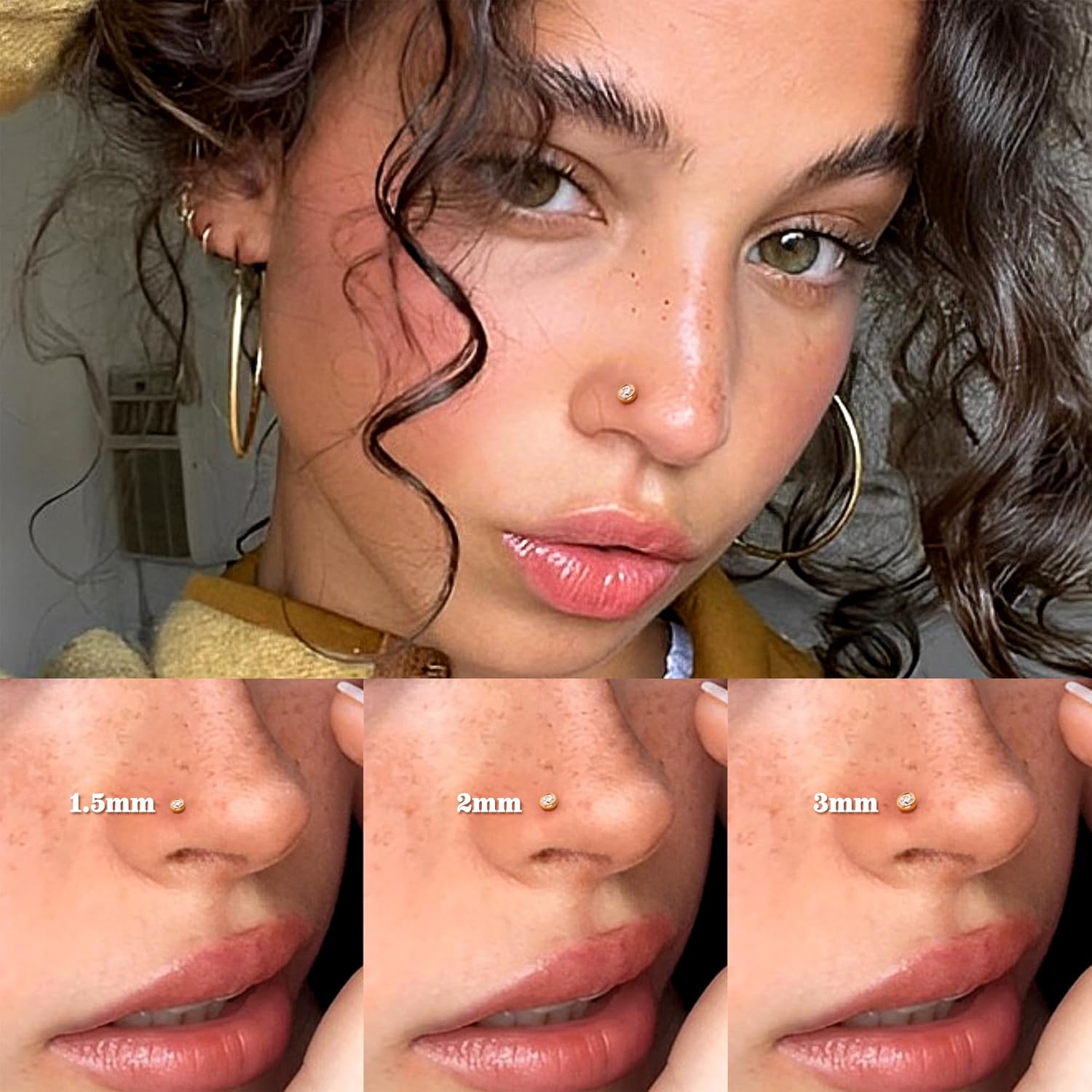 18G 20G Straight Nose Rings Simulated Diamond CZ Nose Studs Hypoallergenic Nose Piercings - QIAO CrystalQIAO CrystalQIAO Crystal