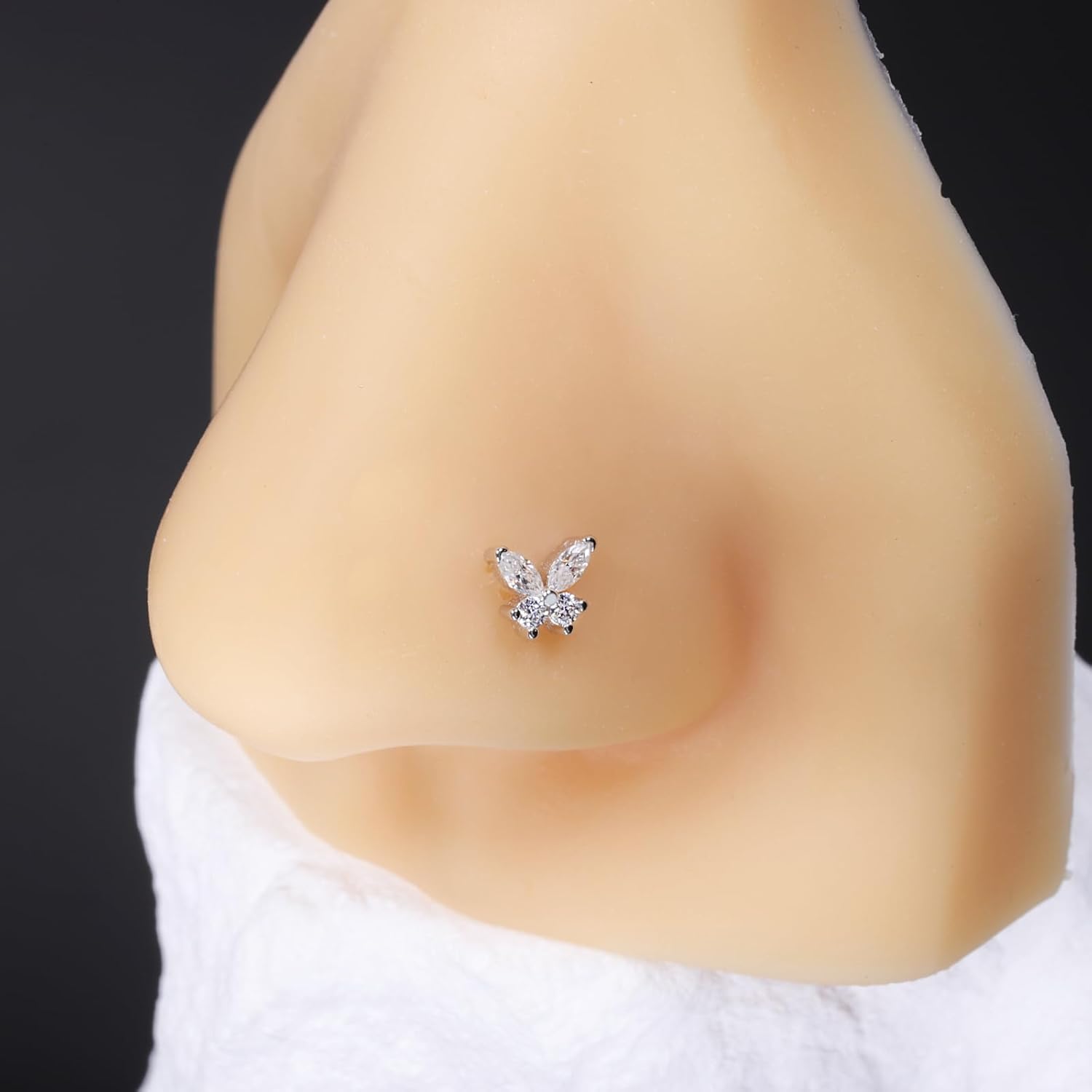 18G/20G Moissanite Butterfly 925 Sterling Silver Butterfly L Shape 0.13ct Moissanite Nose Ring - QIAO CrystalQIAO CrystalQIAO Crystal