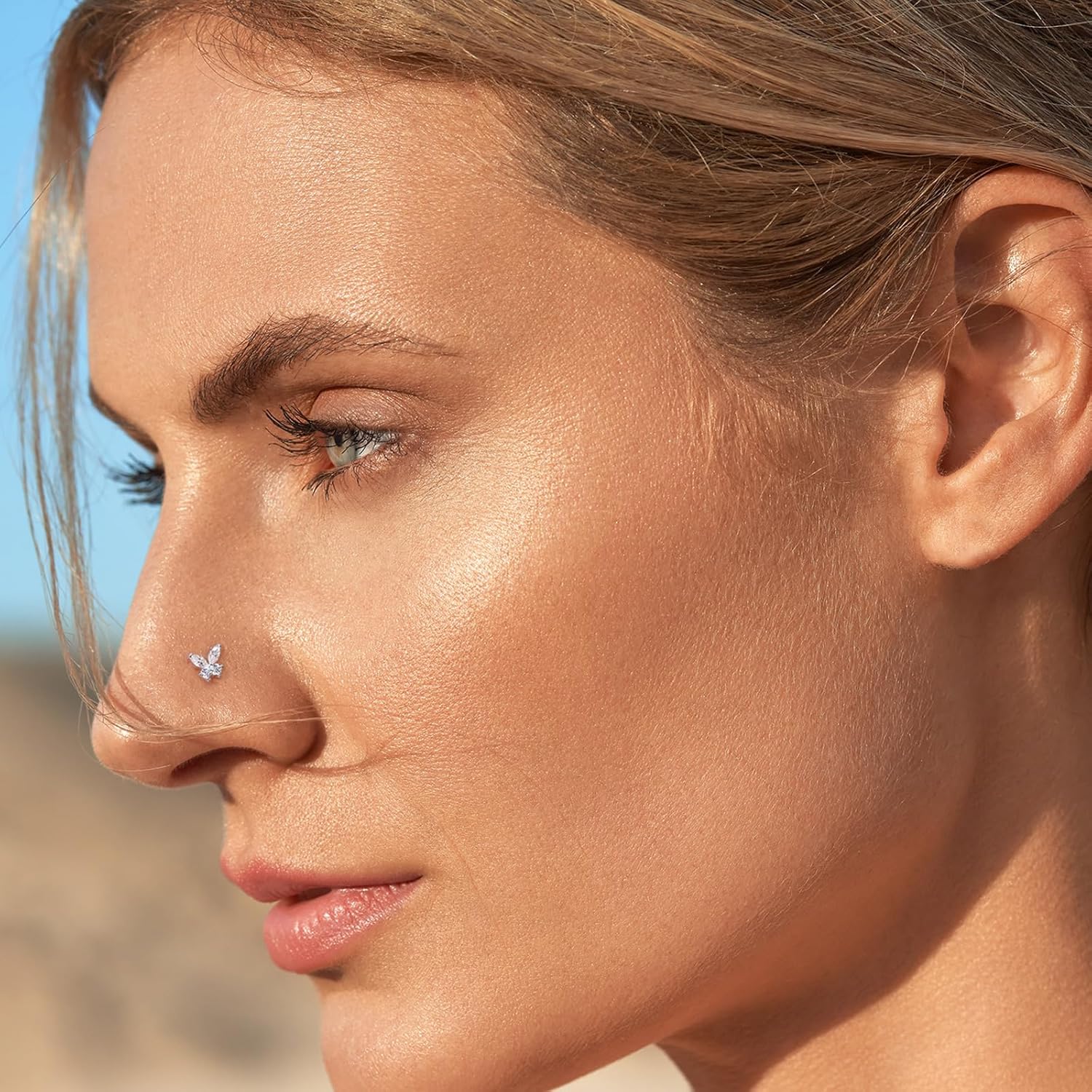 18G/20G Moissanite Butterfly 925 Sterling Silver Butterfly L Shape 0.13ct Moissanite Nose Ring - QIAO CrystalQIAO CrystalQIAO Crystal