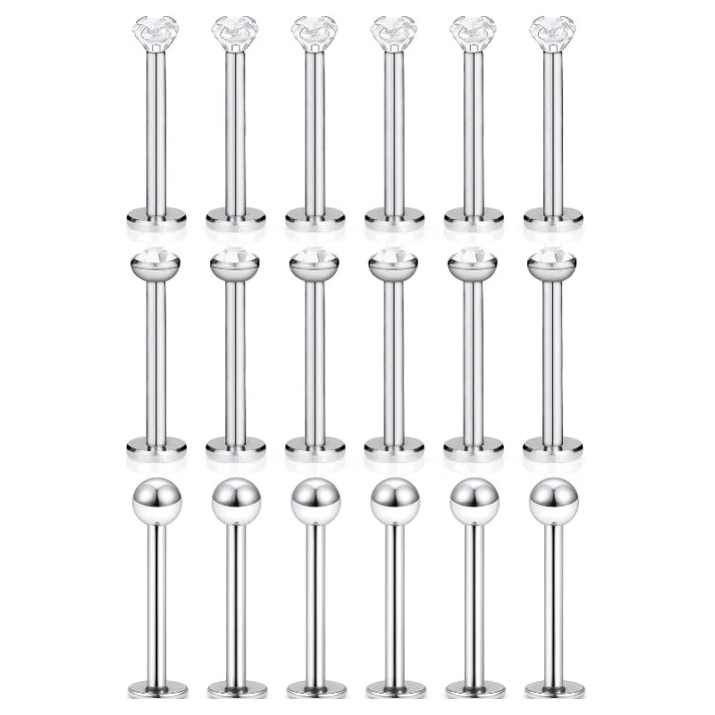 18PCS 16g Stainless Steel Cubic Zirconia Labret Monroe Lip Tragus Cartilage Helix Earring - QIAO CrystalQIAO CrystalQIAO Crystal