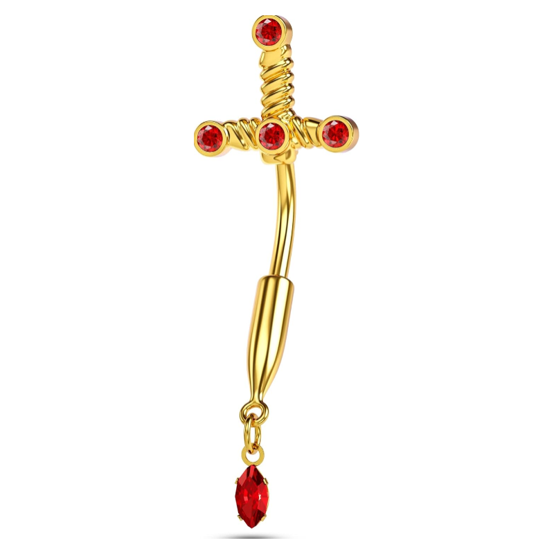 Dagger Belly Button Rings Gold Belly Rings for Women 316L Stainless Steel Belly Button Piercing 10mm Navel Piercing Jewelry 14G Cool Style Belly Piercing Jewelry
