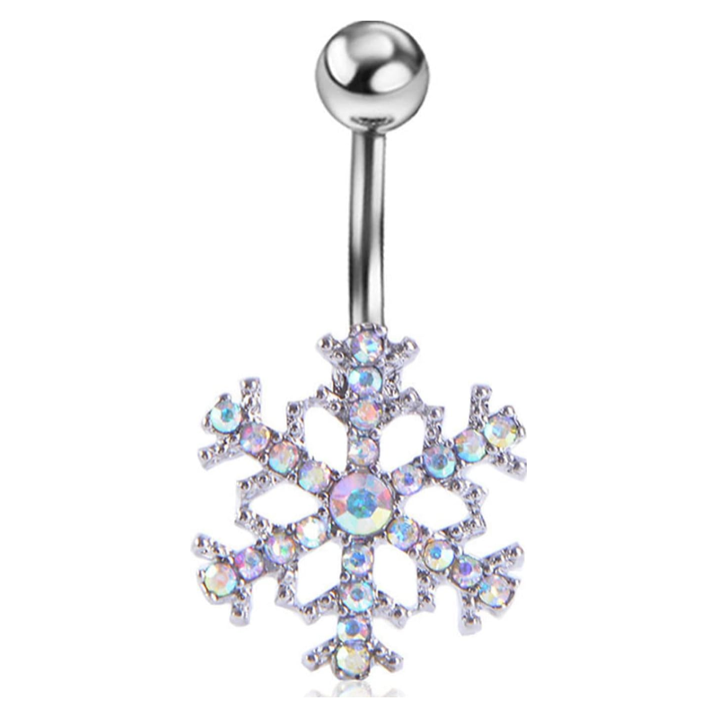14g Stainless Steel Snowflake AB Color CZ Belly Button Rings Holiday Navel Rings Barbell Piercing for Women