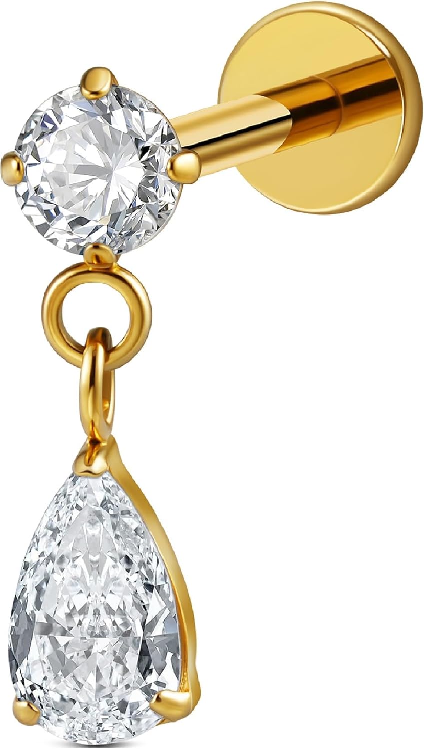 1PC 16G 6mm 8mm ASTM F136 Titanium Cartilage Earring Flat Back Stud - QIAO CrystalQIAO CrystalQIAO Crystal