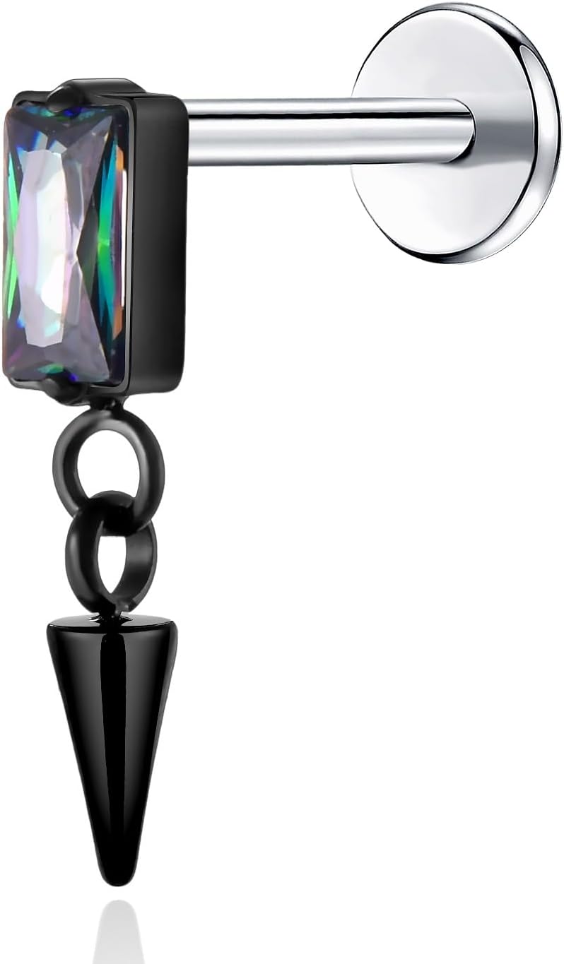 1Pcs G23 Titanium Flat Back Earrings Studs 16g F136 Implant Grade Titanium Labrets Press Fit Threadless Push In Dainty Cartilage Helix Conch Lobe Lip - QIAO CrystalQIAO CrystalQIAO Crystal