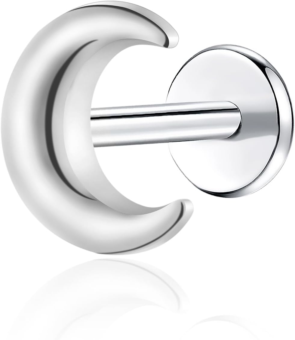 1Pcs G23 Titanium Flat Back Earrings Studs 16g F136 Implant Grade Titanium Labrets Press Fit Threadless Push In Dainty Cartilage Helix Conch Lobe Lip - QIAO CrystalQIAO CrystalQIAO Crystal