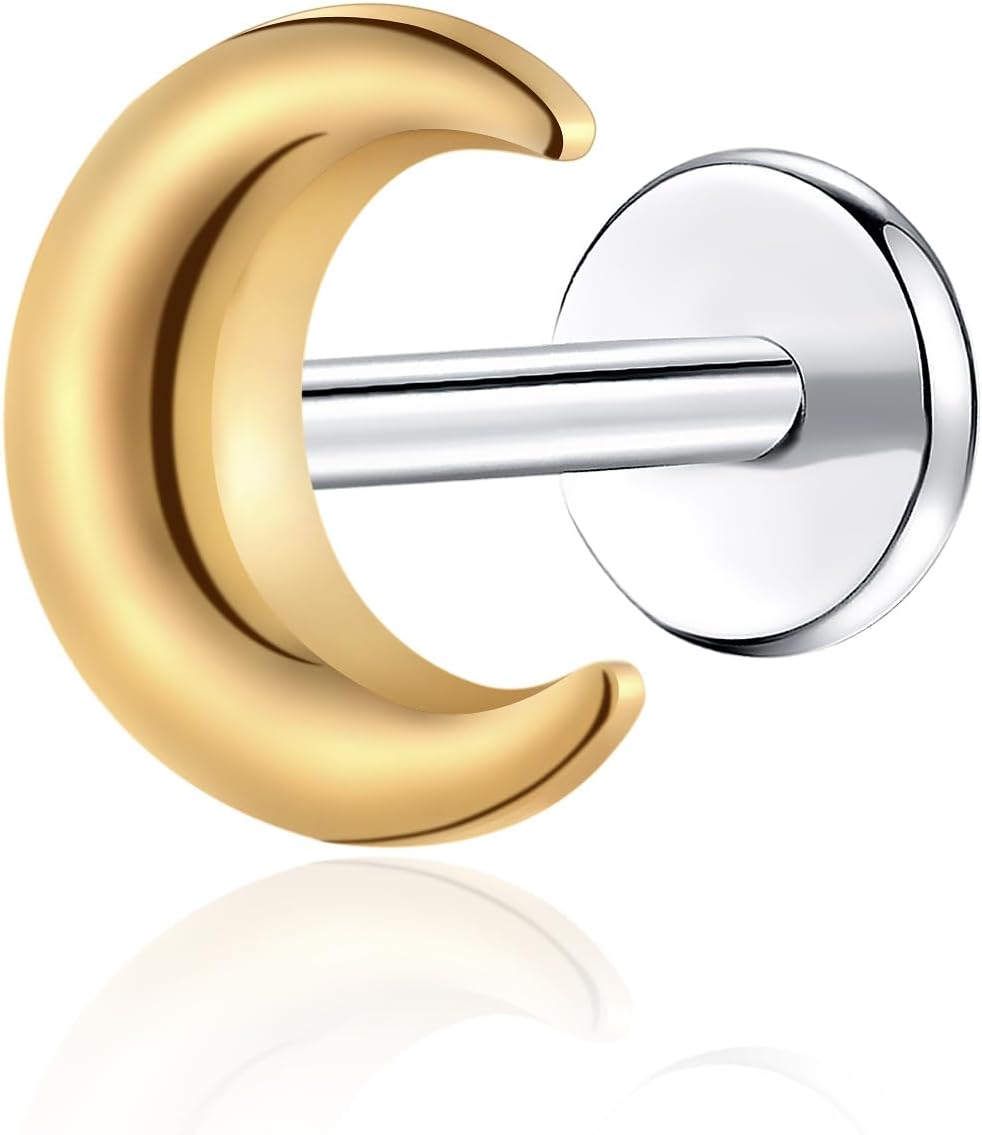 1Pcs G23 Titanium Flat Back Earrings Studs 16g F136 Implant Grade Titanium Labrets Press Fit Threadless Push In Dainty Cartilage Helix Conch Lobe Lip - QIAO CrystalQIAO CrystalQIAO Crystal