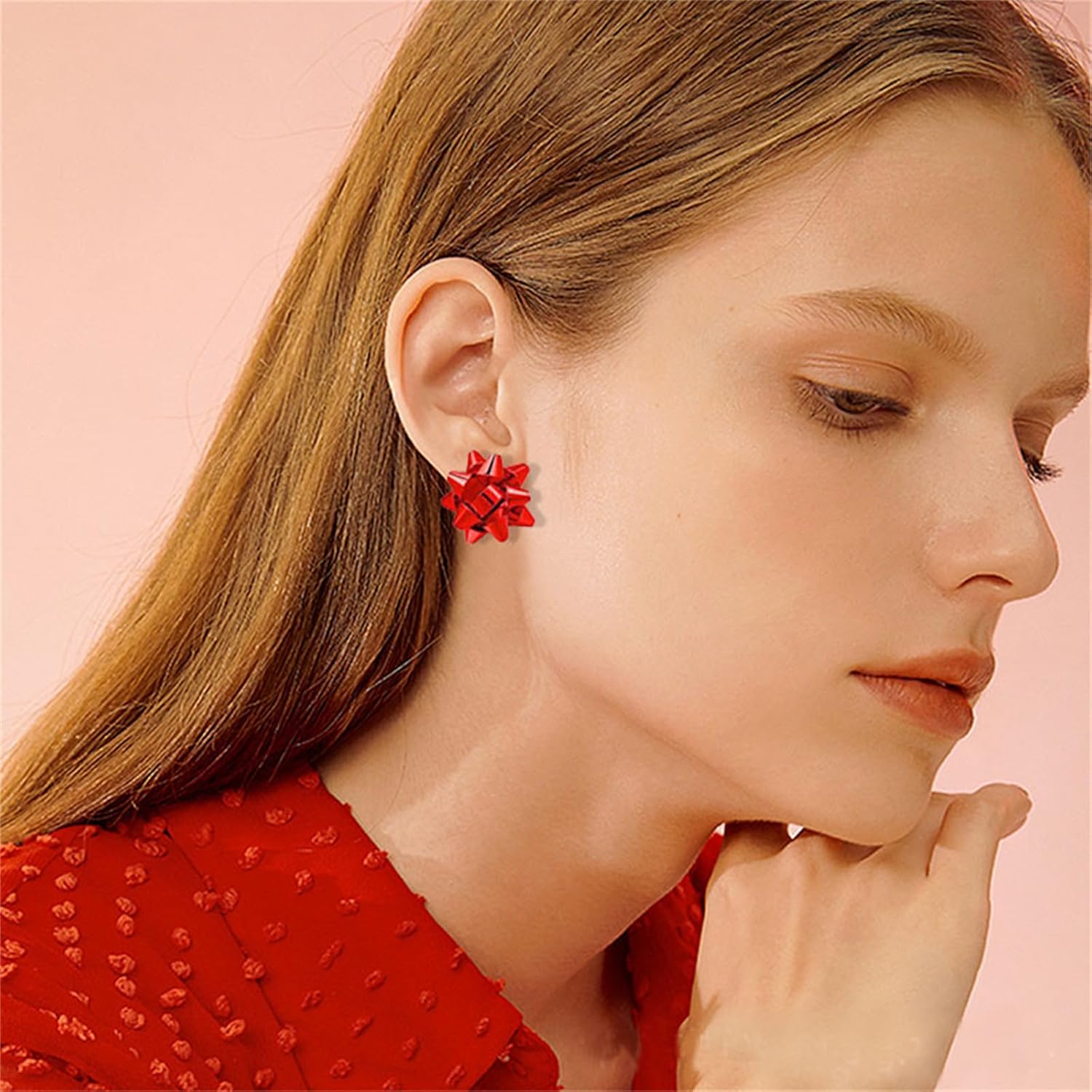 2 Pairs Christmas Bow Earrings for Women Trendy Red Green Xmas Bow Stud Earrings Charming Festive Holiday Earring New Year Jewelry - 我的商店我的商店我的商店