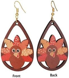 2 pairs Christmas Thanksgiving Earrings for Women Christmas Wooden Painted Teardrop Dangle Earring Holiday Christmas Jewelry - 我的商店我的商店我的商店