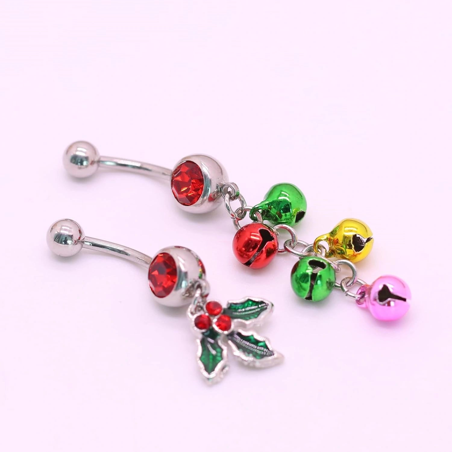 2-pcs-christmas-dangle-mistleto14g-stainless-steel-jingling-bell-navel-rings-for-women-belly-piercing-jewelry