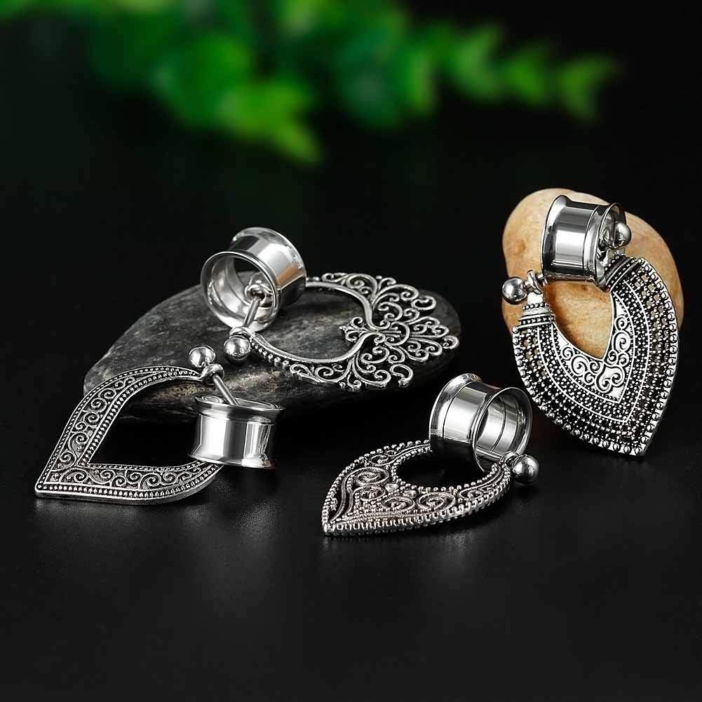 2 pcs Variety Of Styles Surgical Stee Earrings Gauges Tunnels Plug Kit Dangle Ear Plugs Stretching Kit Piercing Plug 2g - 1 inch - QIAO CrystalQIAO CrystalQIAO Crystal