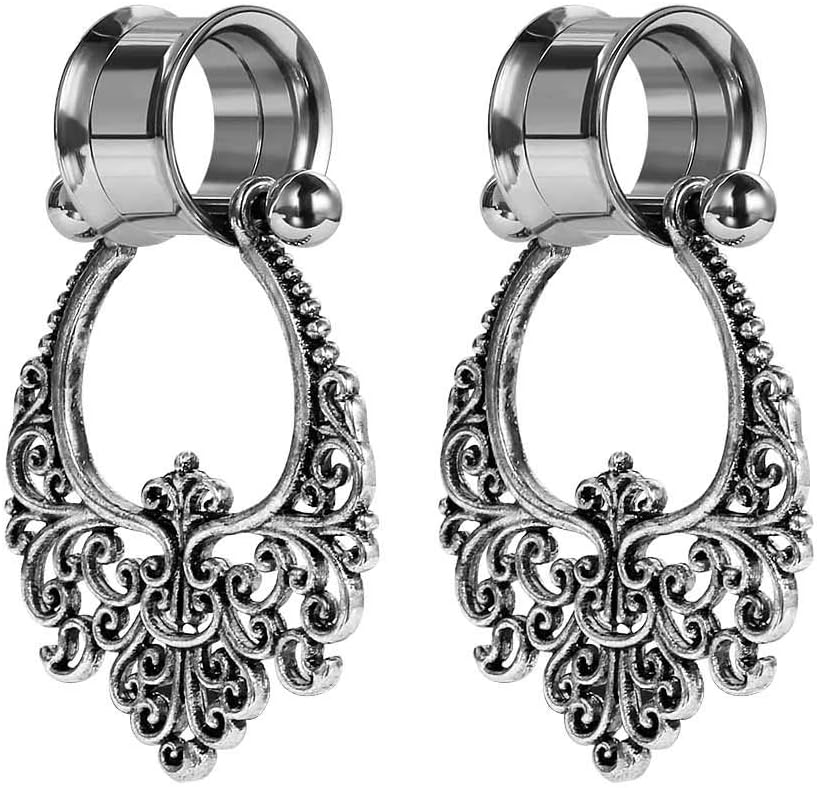 2 pcs Variety Of Styles Surgical Stee Earrings Gauges Tunnels Plug Kit Dangle Ear Plugs Stretching Kit Piercing Plug 2g - 1 inch - QIAO CrystalQIAO CrystalQIAO Crystal