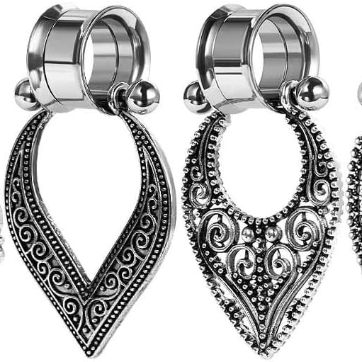 2 pcs Variety Of Styles Surgical Stee Earrings Gauges Tunnels Plug Kit Dangle Ear Plugs Stretching Kit Piercing Plug 2g - 1 inch - QIAO CrystalQIAO CrystalQIAO Crystal