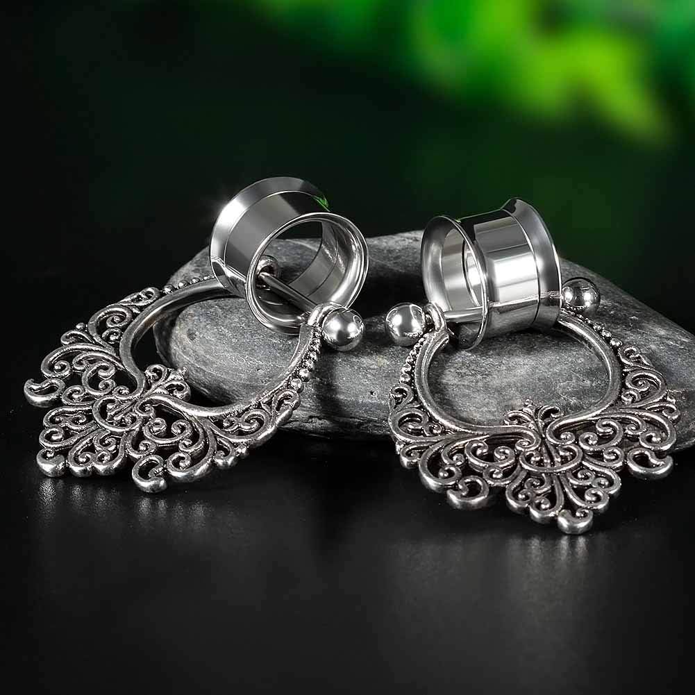 2 pcs Variety Of Styles Surgical Stee Earrings Gauges Tunnels Plug Kit Dangle Ear Plugs Stretching Kit Piercing Plug 2g - 1 inch - QIAO CrystalQIAO CrystalQIAO Crystal