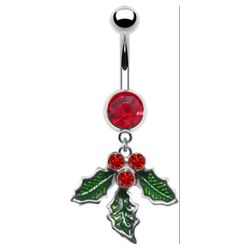 14G Cute Christmas Element Dangle Belly Button Ring 316L Surgical Steel Christmas Tree Hat Jingle Bells Snowflake Socks Belly Navel Rings Xmas Belly Piercing Jewelry for Women