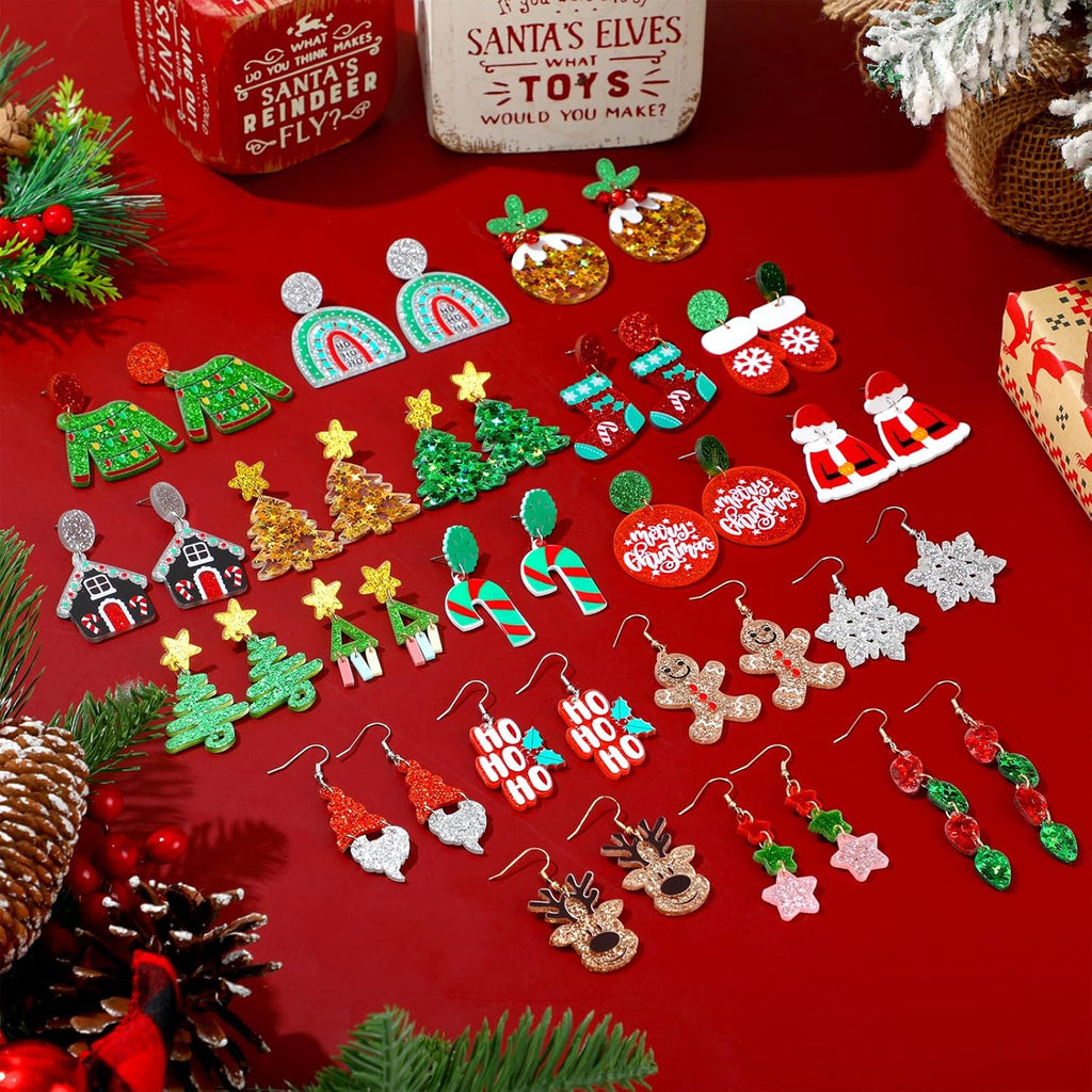 20 Pairs Christmas Earrings for Women Acrylic Holiday Earrings Drop Dangle Earring Christmas Tree Gingerbread Santa Claus Elk Snowflake Jewelry Accessories for Women - 我的商店我的商店我的商店