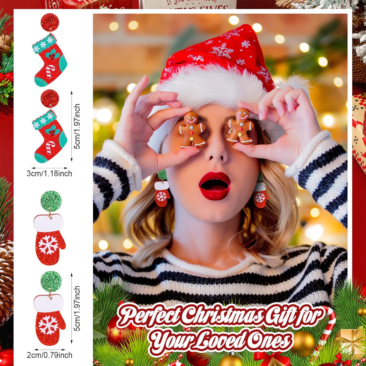 20 Pairs Christmas Earrings for Women Acrylic Holiday Earrings Drop Dangle Earring Christmas Tree Gingerbread Santa Claus Elk Snowflake Jewelry Accessories for Women - 我的商店我的商店我的商店