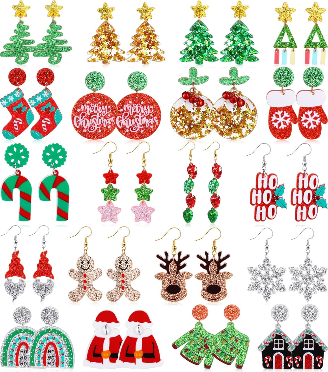 20 Pairs Christmas Earrings for Women Acrylic Holiday Earrings Drop Dangle Earring Christmas Tree Gingerbread Santa Claus Elk Snowflake Jewelry Accessories for Women - 我的商店我的商店我的商店