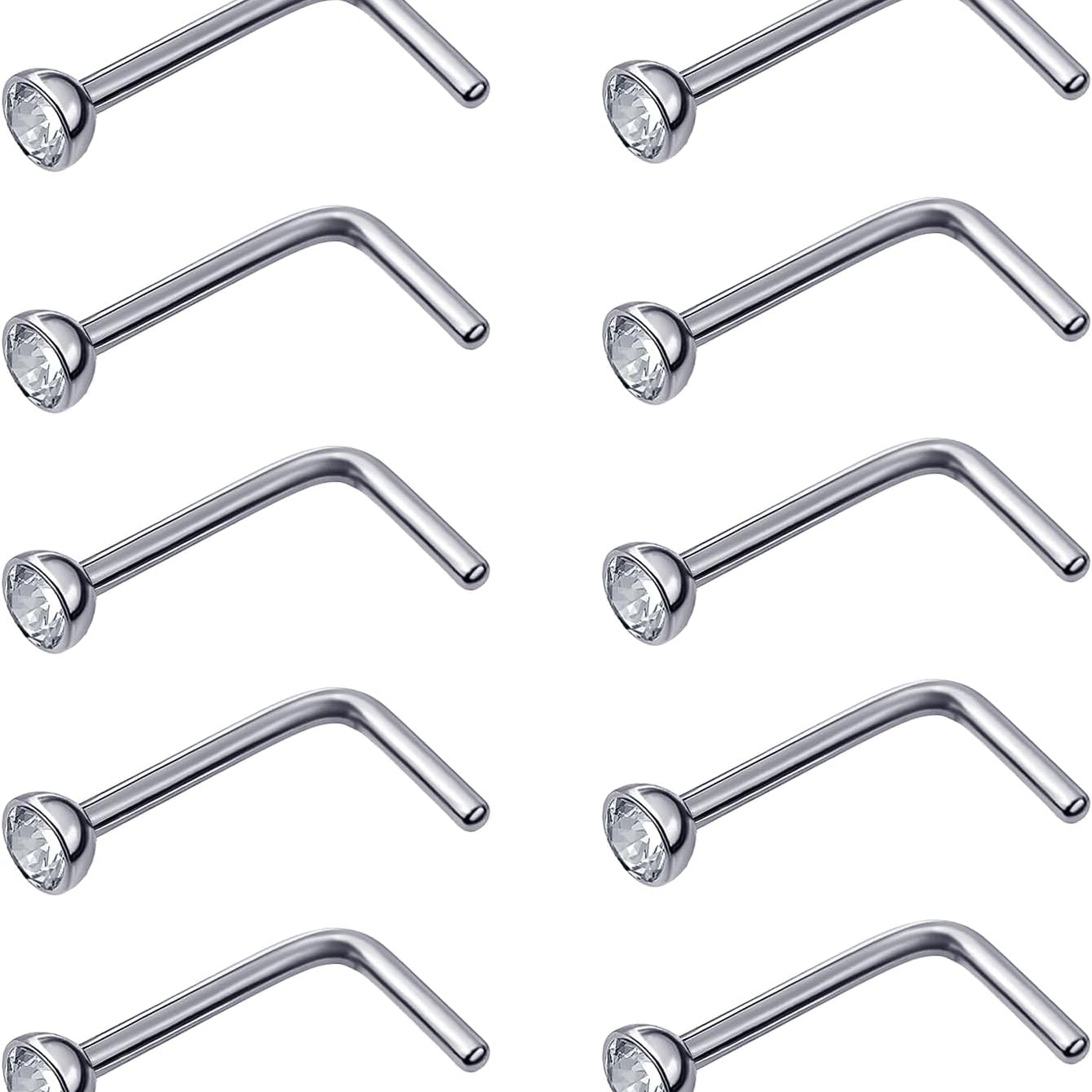 20 Pcs Nose Rings Studs L Shaped Stainless Steel Nose Piercings Crystals L Bend Rings Rhinestone Screw Studs Piercing Curved Body Jewelry Ideal Gift for Women Men, 20 Gauge - QIAO CrystalQIAO CrystalQIAO Crystal