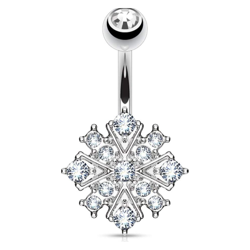Jewelry Surgical Steel Crystalline Paved Snowflake Belly Button Ring