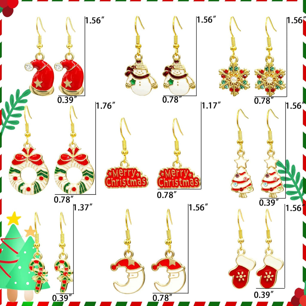 20/9 Pairs Christmas Earrings for Women Christmas Drop Dangle Earrings Set Christmas Tree Holiday Earrings Hook Earrings Party Jewelry Christmas Gifts - 我的商店我的商店我的商店